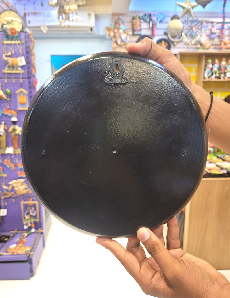 Wooden Pichwai Painting Wall Plate Hand Painted Featuring Two South Indian Dancers Multicolour 10 Inch Design 16 Solid Wood Indian Handicrafts (10H x 10L x 1W Inches)