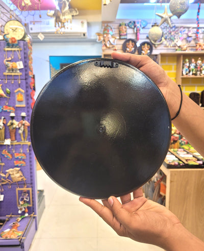 Wooden Pichwai Painting Wall Plate Hand Painted Standing Women Yellow 10 Inch Design 12 Solid Wood Indian Handicrafts (10H x 10L x 1W Inches)