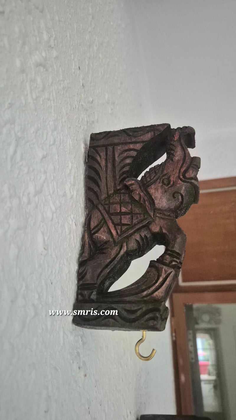 Wood carving Small Elephant Trunk Up Wall Bracket / Corbel Rosewood Colour Wall Bracket Hanging Decor South Indian Chettinad Handcarved Handicraft vastu decor (7H x 4L x 1.5W Inches) 1 piece