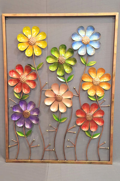 8 Multicolor Flowers Frame wall decor ( 34 H * 25 L * 1 W ) inches