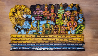 Ananthasayanam Ranganathar Perumal Vishnu Wooden Carving Indian Handicrafts Srirangam Temple wall decor Tamilnadu Handicrafts (15 H x 24 L x 2 W inches)