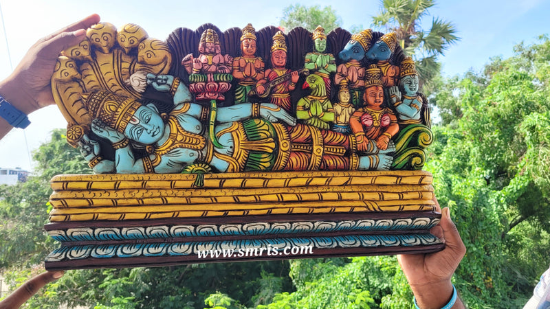 Ananthasayanam Ranganathar Perumal Vishnu Wooden Carving Indian Handicrafts Srirangam Temple wall decor Tamilnadu Handicrafts (15 H x 24 L x 2 W inches)