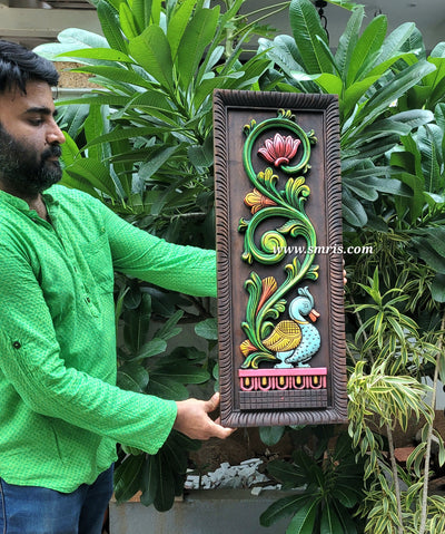 Annam / Annapakshi Flower Left Side Wall Panel Mahogany Wooden Wall Frame 30 Inch big Wooden Carving Hanging Decor Corbel Traditional Chettinad Indian Handicrafts (30 H * 11.5 L * 1.5 W Inches)