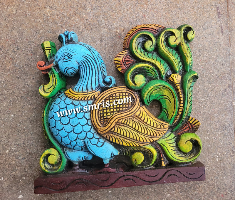 Annam Wooden Wall Panel and Table Decor Right Side Mahogany Wooden Carving Decor Traditional Indian Handicrafts (12H x 12L x 2W Inches) Foyer Decor