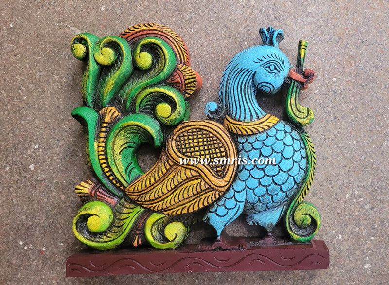 Annam Wooden Wall Panel and Table Decor Left Side Mahogany Wooden Carving Decor Traditional Indian Handicrafts (12H x 12L x 2W Inches) Foyer Decor