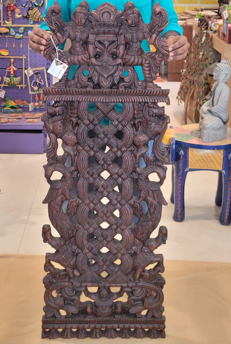 Aappakudu apakudu | Ladle Spoon stand aapakudu aappakoodu  Kitchen Accessory Rosewood Colour Mahogany Wood Carving Wall Hanging Traditional Kerala & Chettinad Indian Handicrafts (48H * 17.5L * 1W Inches)