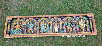Arupadai Murugar Sri Subramaniam Swamy Wood Wall Panel Wood Carving Mahogany Wood Traditional Chettinad Indian Handicrafts Colour 1 (12 H x 48 L x 2 W Inches)