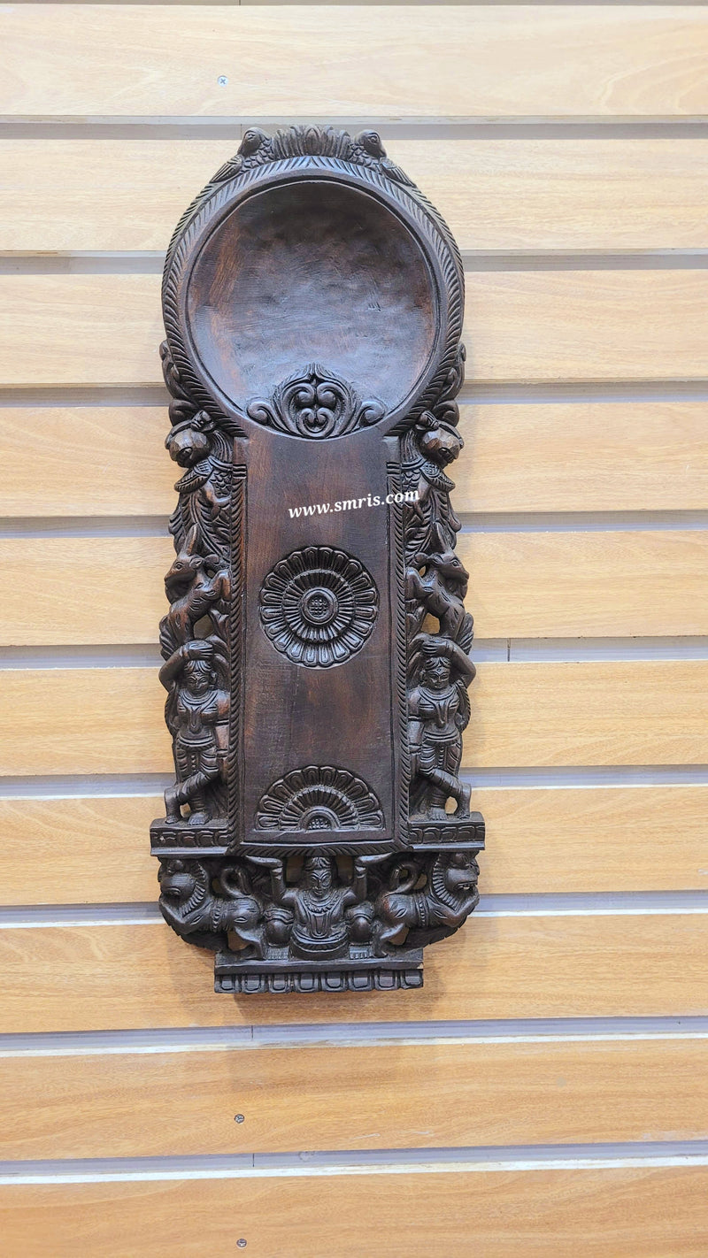 Aruvamanai / traditional indian Vegetabe Cutter Wooden wall decor show piece  Rosewood Colour Mahogany Wood Carving Traditional Chettinad Handicrafts (24H * 9.5L * 2W Inches)