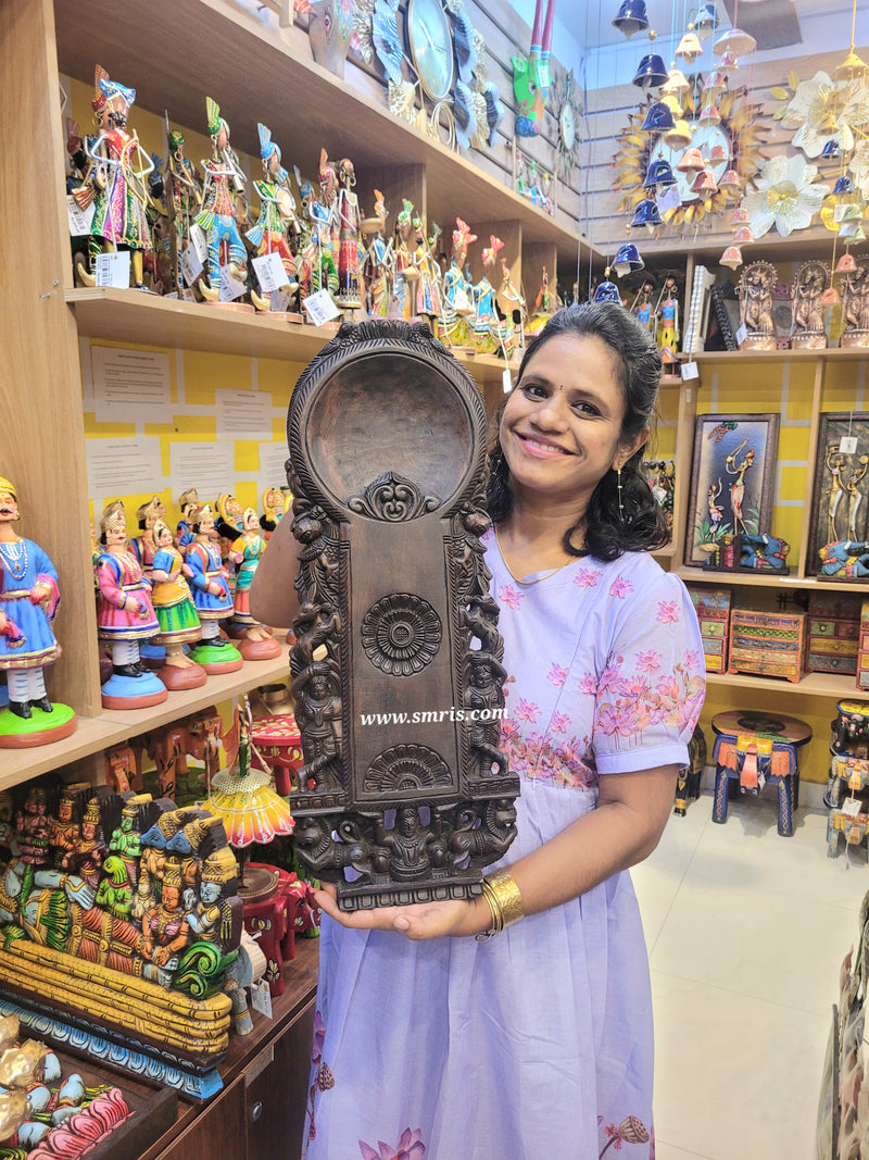 Aruvamanai / traditional indian Vegetabe Cutter Wooden wall decor show piece  Rosewood Colour Mahogany Wood Carving Traditional Chettinad Handicrafts (24H * 9.5L * 2W Inches)