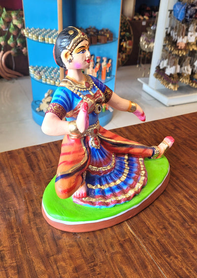 Bharathanatiyam doll dancing head Sitting ( Blue & Orange ) Paper Mache Handmade Thanjavur Thalayatti Bommai Tanjore Dancing Doll (10 H * 10 L * 6 W ) Inches