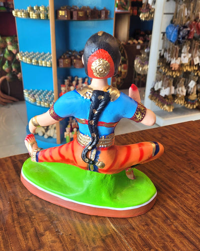 Bharathanatiyam doll dancing head Sitting ( Blue & Orange ) Paper Mache Handmade Thanjavur Thalayatti Bommai Tanjore Dancing Doll (10 H * 10 L * 6 W ) Inches