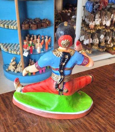 Bharathanatiyam Tanjore Dancing Doll Sitting ( Blue & Red ) Paper Mache Handmade Thanjavur Thalayatti Bommai Table Decor Show Piece Golu Dolls (10 H * 5.5 L * 5.5 W ) Inches