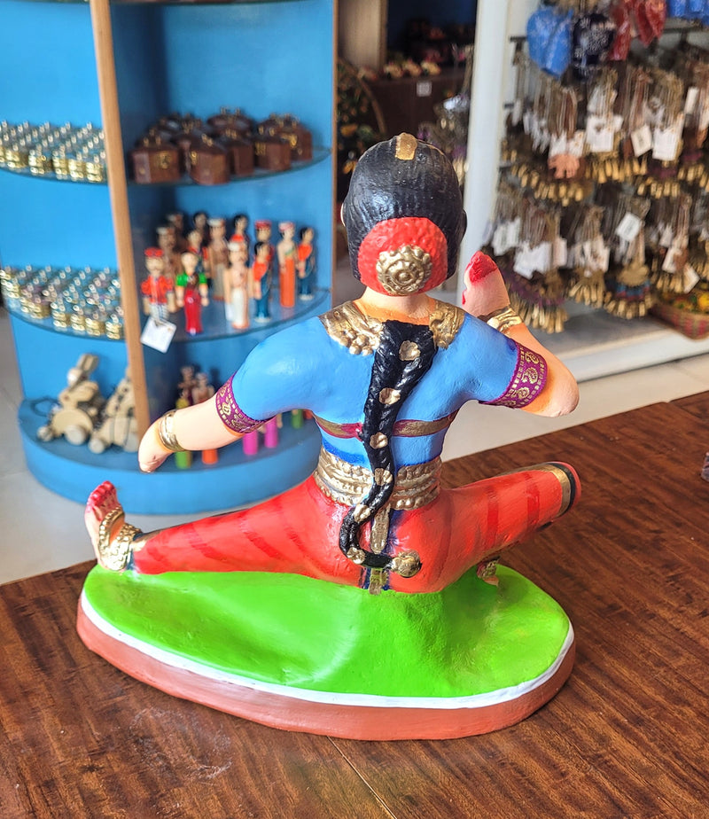 Bharathanatiyam Tanjore Dancing Doll Sitting ( Blue & Red ) Paper Mache Handmade Thanjavur Thalayatti Bommai Table Decor Show Piece Golu Dolls (10 H * 5.5 L * 5.5 W ) Inches