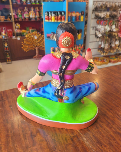 Bharathanatiyam doll dancing head Sitting ( Pink, Blue ) Paper Mache Handmade Thanjavur Thalayatti Bommai Tanjore Dancing Doll (10 H * 10 L * 6 W ) Inches