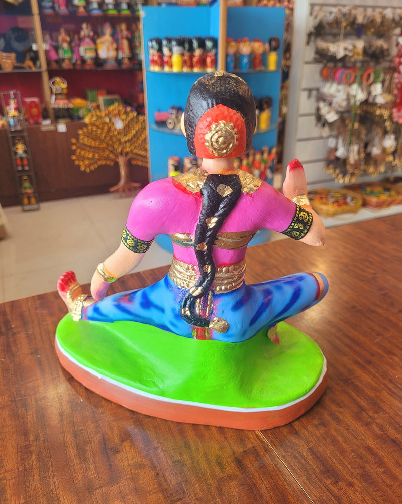 Bharathanatiyam doll dancing head Sitting ( Pink, Blue ) Paper Mache Handmade Thanjavur Thalayatti Bommai Tanjore Dancing Doll (10 H * 10 L * 6 W ) Inches
