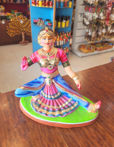 Bharathanatiyam doll dancing head Sitting ( Pink, Blue ) Paper Mache Handmade Thanjavur Thalayatti Bommai Tanjore Dancing Doll (10 H * 10 L * 6 W ) Inches