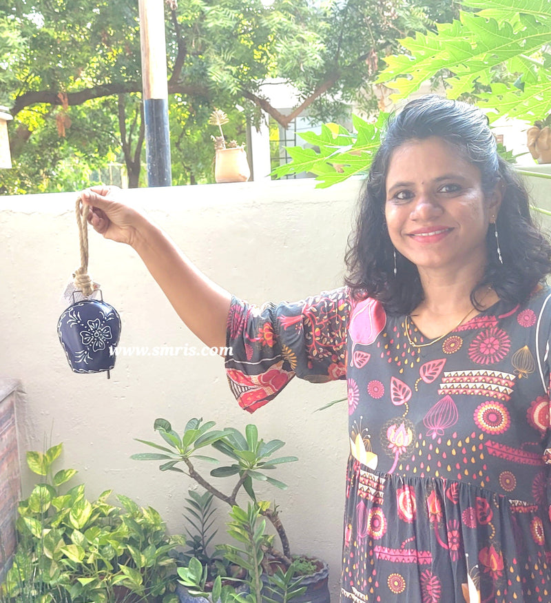 Cow Bell Big Blue Hanging Bell Cow Bell Return Gifts Balcony Decor Home Decor (10 H x 4 L x 2 W) Inches