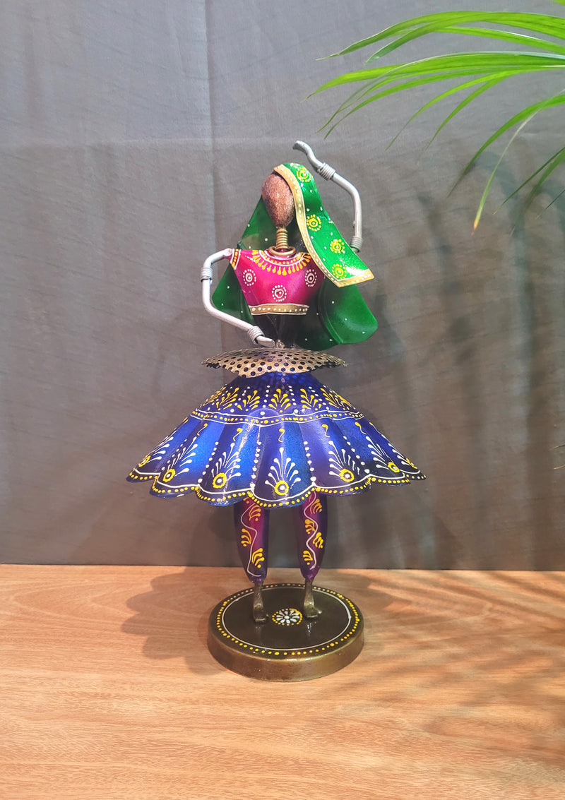 Rajasthani Iron Blue Flared Skirt Dancer Big Doll ( 13 H * 7 L * 7 W ) Inches Show piece Table decor