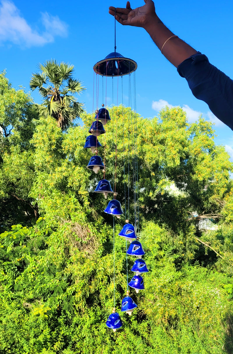 Blue Big 12 Bell Ceramic Wind chimes ( 42 H * 7 L * 7 W )Inchs