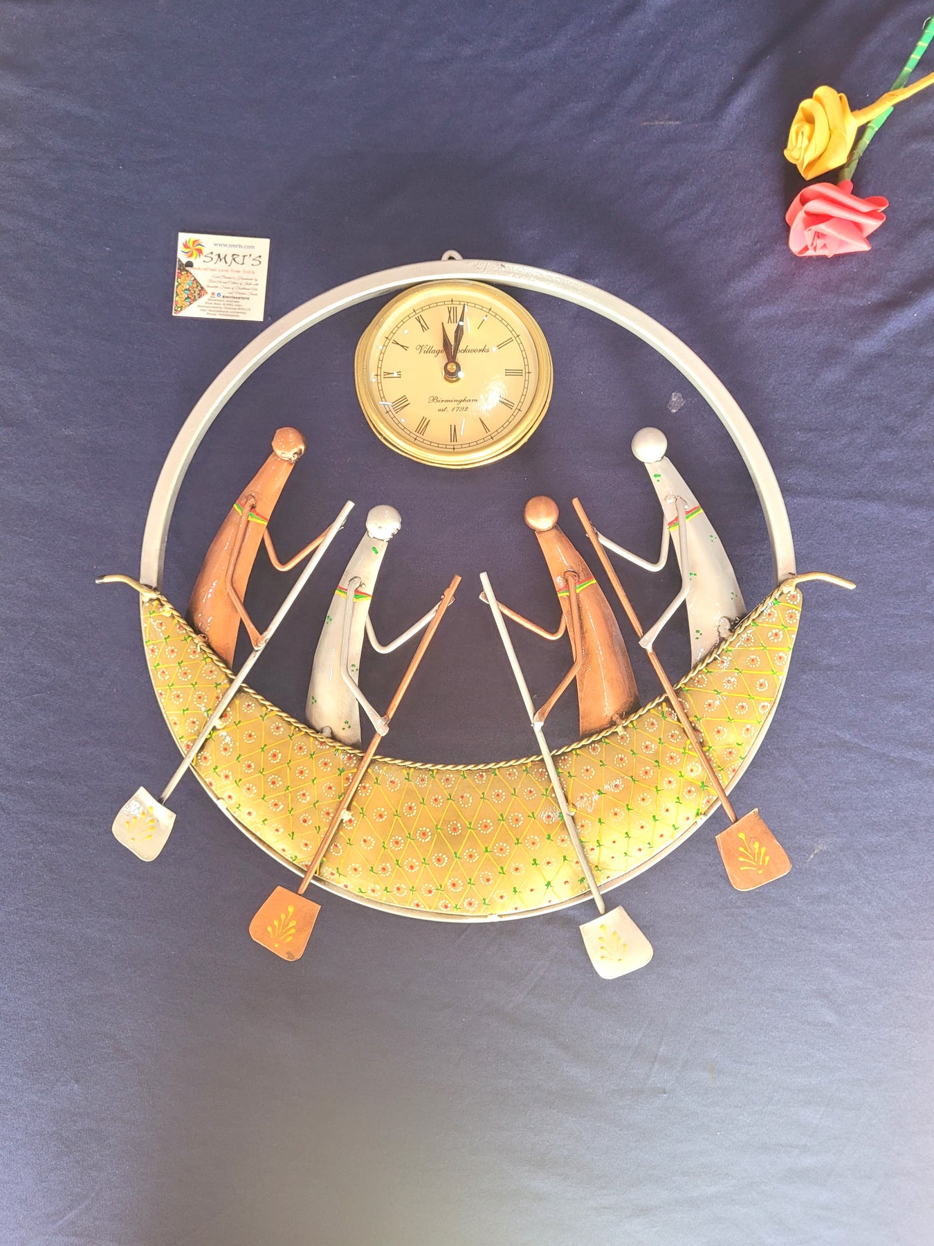 Cool Rowing Clock Four Men Rowing Boat Wall Clock 16 inch Height x 16 inch width Iron wa ...