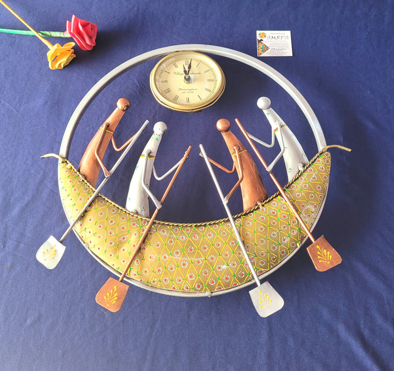 Cool Rowing Clock Four Men Rowing Boat Wall Clock 16 inch Height x 16 inch width Iron wa ...
