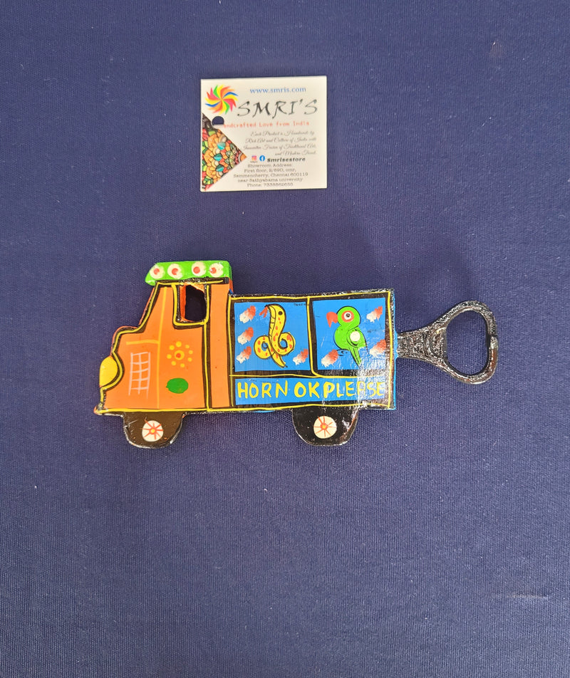 Wooden Truck Shaped Bottle Opener and Fridge Magnet Return Gifts Indian Handicrafts (3H * 6.5L * 0.5W) Inches