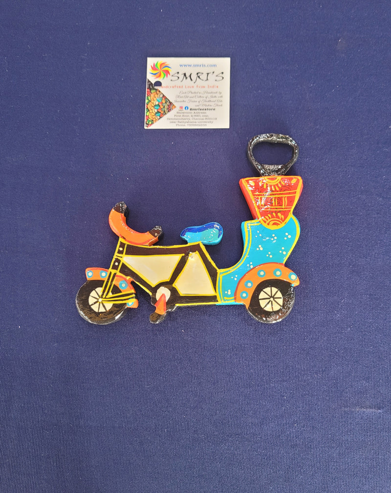 Wooden Scooter Shaped Bottle Opener and Fridge Magnet Return Gifts Indian Handicrafts (5.5H * 5L * 0.5W) Inches