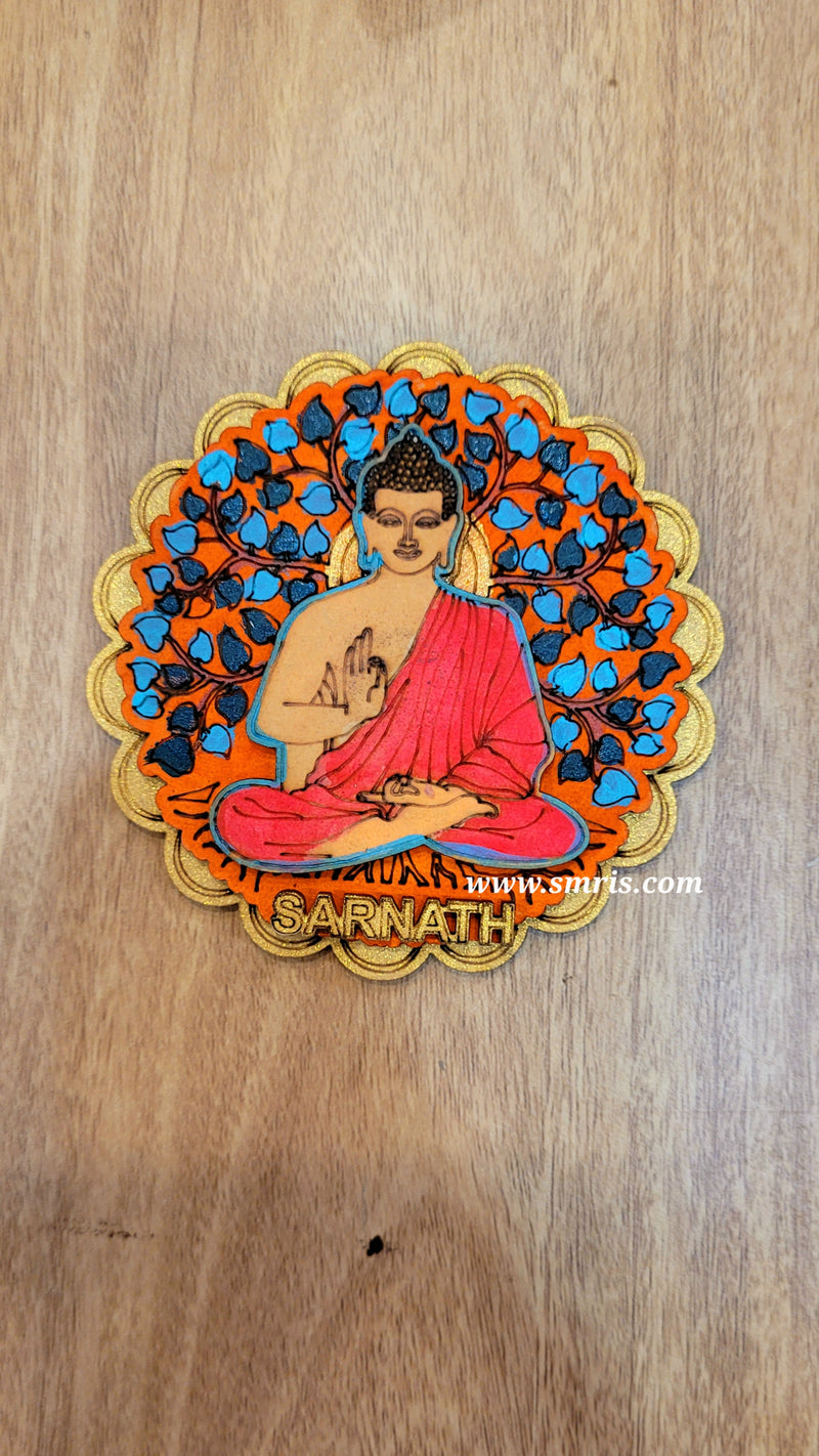 Budha Wooden Fridge Magnet Return Gifts Indian Handicrafts ( 3 H * 3 L * 0.5 W ) Inch