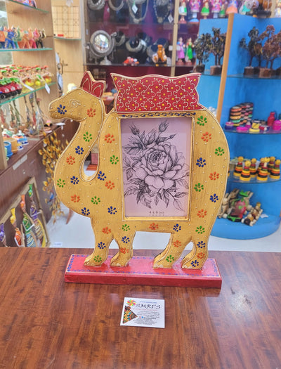 Wooden Camel Photo Frame Indian Handicrafts Home Decor ( 11 H * 9 L * 2 W ) Inches