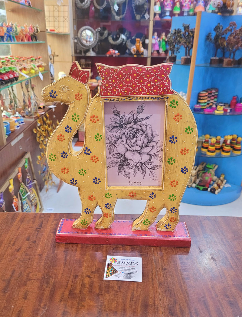 Wooden Camel Photo Frame Indian Handicrafts Home Decor ( 11 H * 9 L * 2 W ) Inches