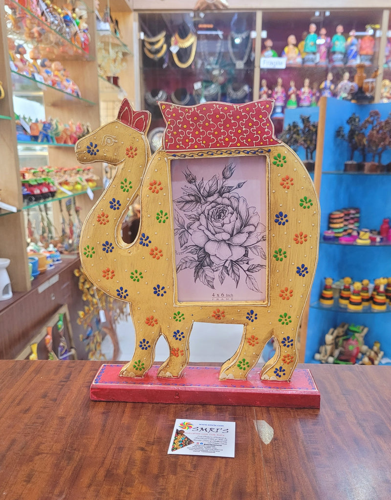 Wooden Camel Photo Frame Indian Handicrafts Home Decor ( 11 H * 9 L * 2 W ) Inches