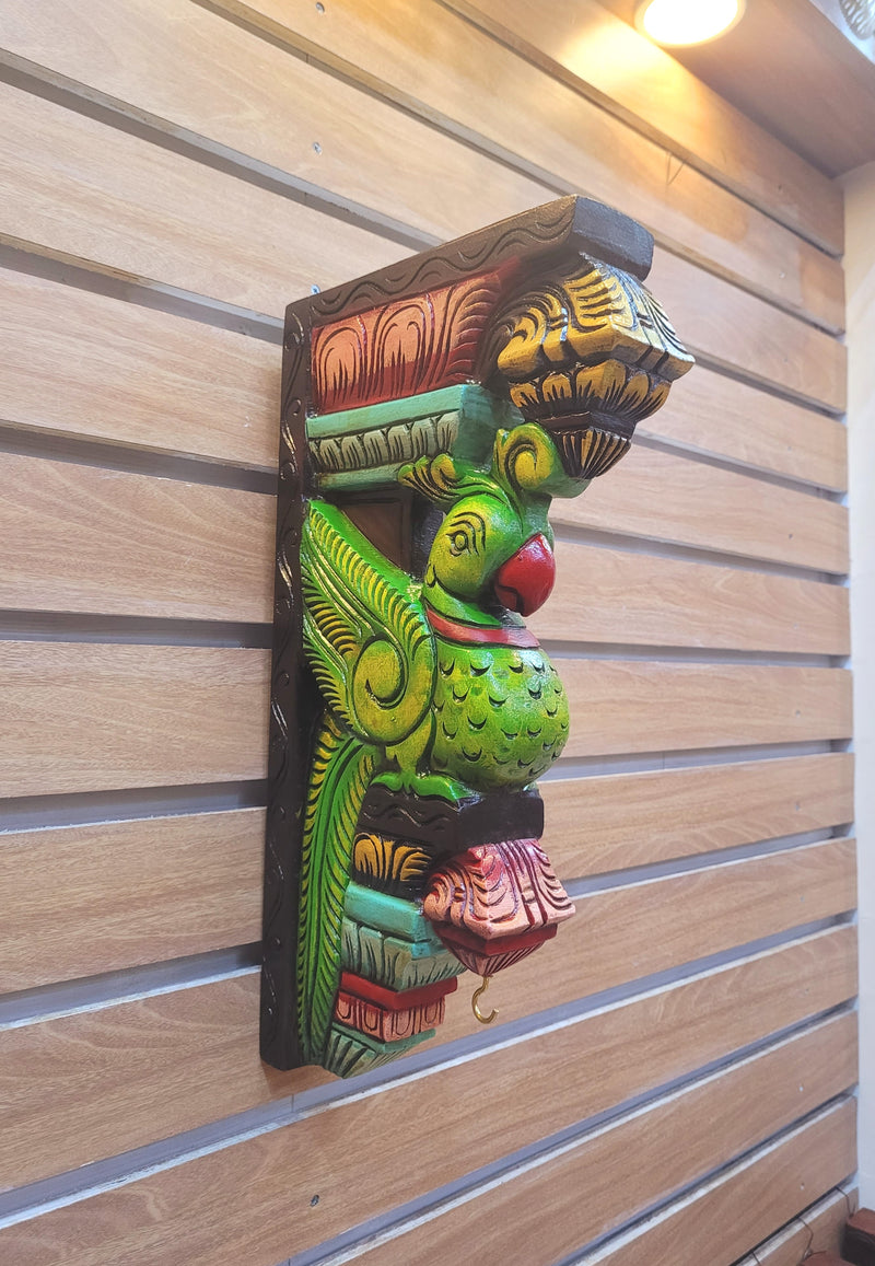 Parrot BIG Wood Carving Wall bracket / Corbel traditional Chettinad Handicrafts Green