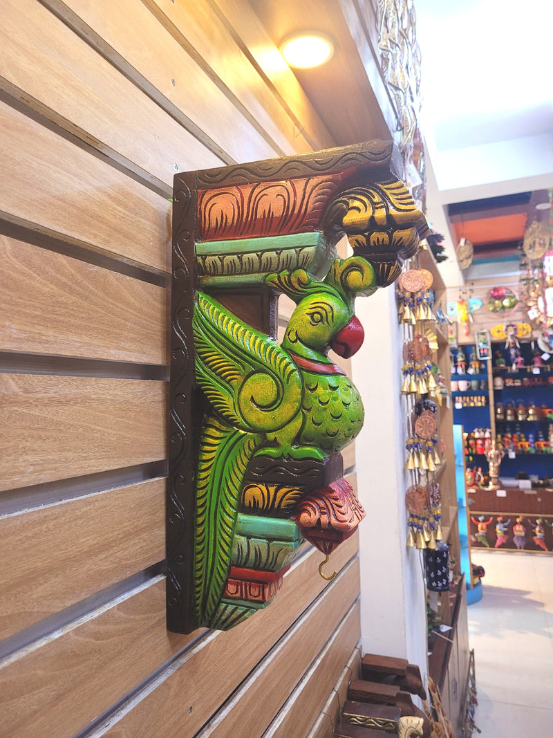 Parrot BIG Wood Carving Wall bracket / Corbel traditional Chettinad Handicrafts Green