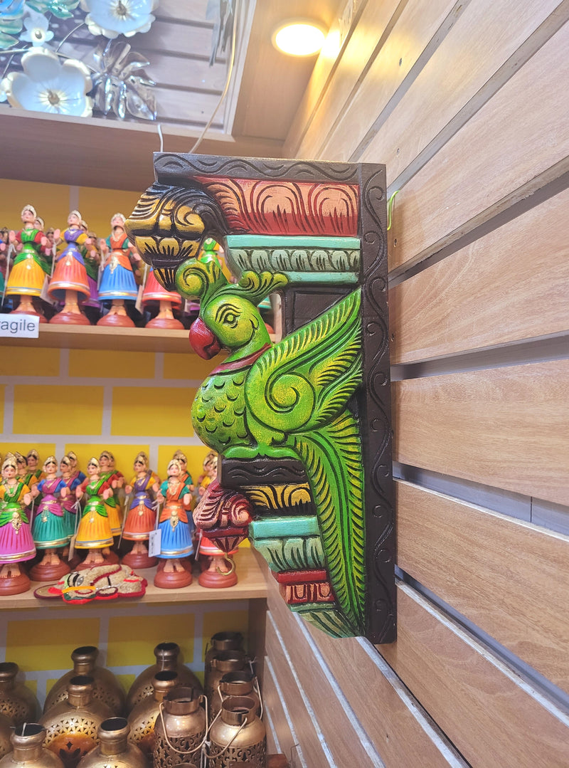 Parrot BIG Wood Carving Wall bracket / Corbel traditional Chettinad Handicrafts Green