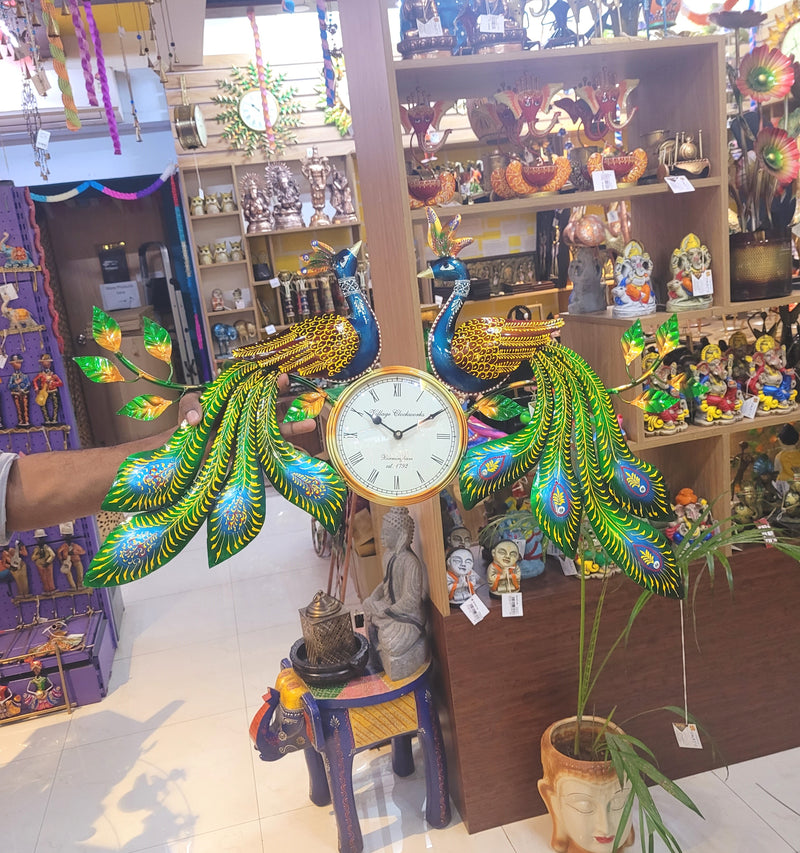 Couple Peacock wall Clock with leaf new design (22 H * 31 L * 2 W) inches