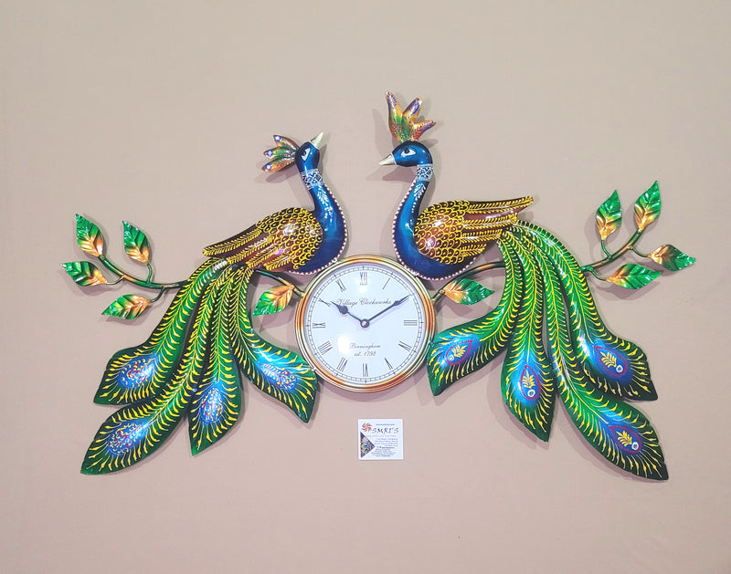 Couple Peacock wall Clock with leaf new design (22 H * 31 L * 2 W) inches