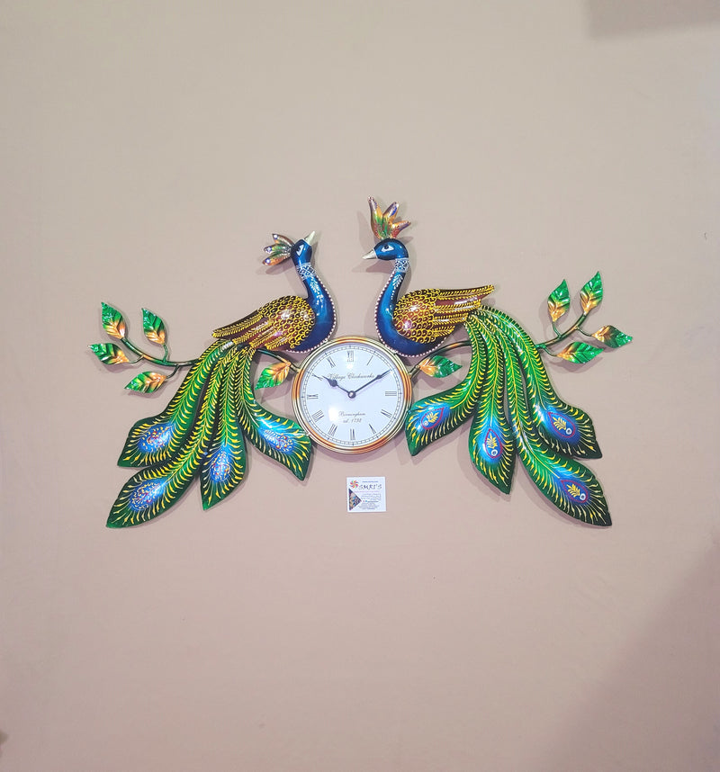 Couple Peacock wall Clock with leaf new design (22 H * 31 L * 2 W) inches