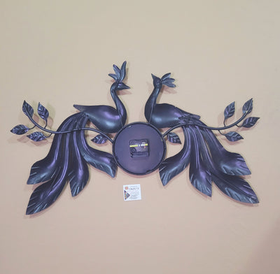 Couple Peacock wall Clock with leaf new design (22 H * 31 L * 2 W) inches