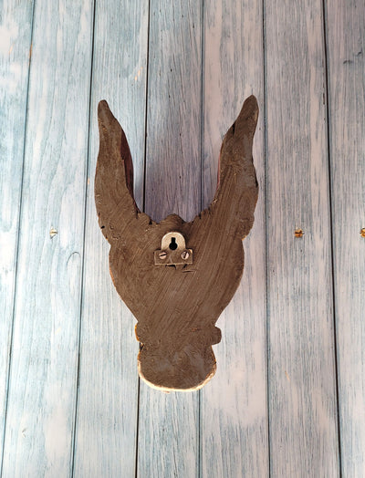 Cow Head Wooden Wall Hanging Decor Mahogany Wood Carving Traditional Chettinad Indian Handicrafts (10 H x 5.5 L x 3 W inches)