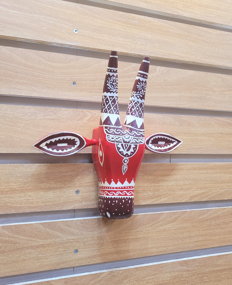 Cow Head Pichawai Painting Mango solid wood Red Medium wall decor Indian handicrafts traditional entrance vastu decor( 11 H, 11 L, 3 W ) Inches