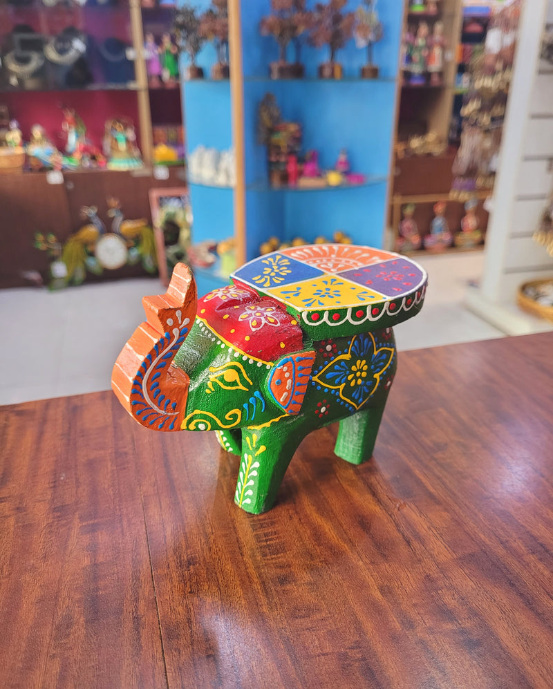 Cute Wooden Small Elephant Stool Hand Painted Hand Made Decor Home Decor pooja decor foyer decor (4 H * 5 L * 3 L ) Inches