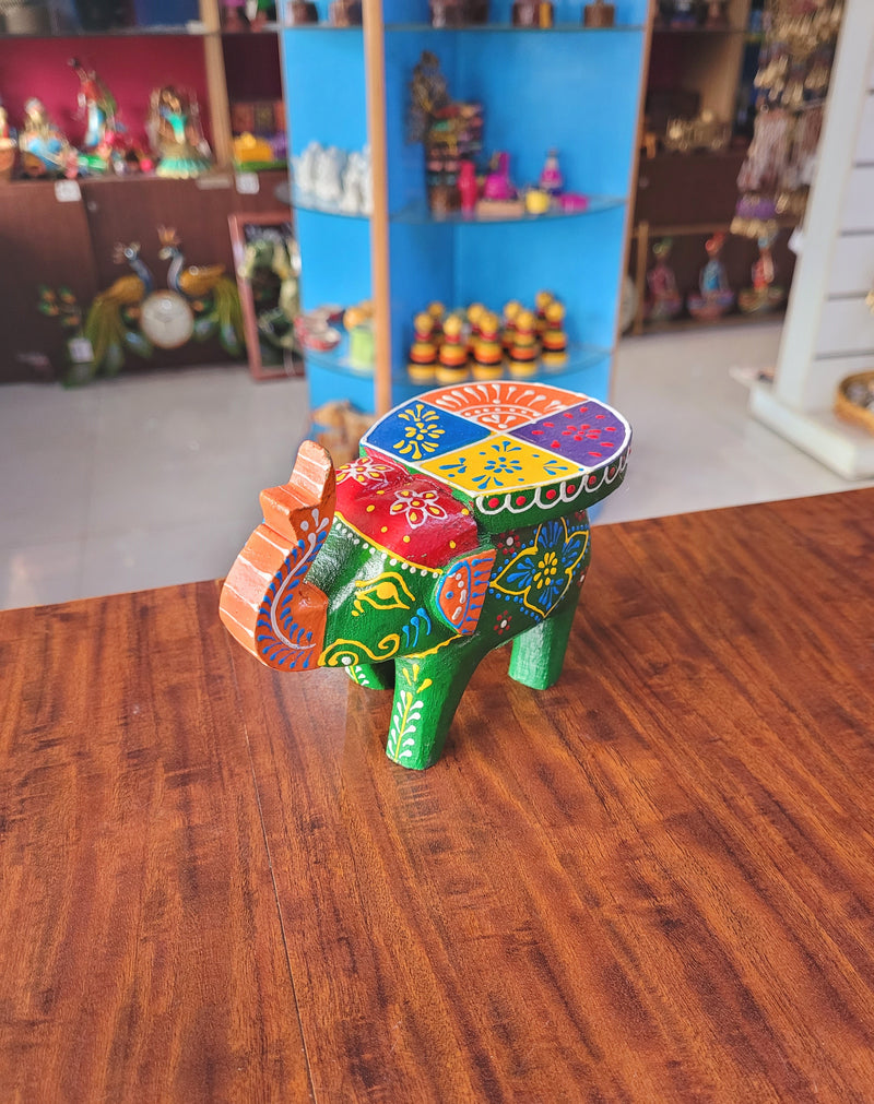 Cute Wooden Small Elephant Stool Hand Painted Hand Made Decor Home Decor pooja decor foyer decor (4 H * 5 L * 3 L ) Inches