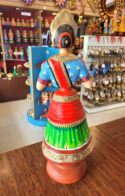 Tanjore dolls Thanjavur Thalayatti Bommai Dancing Doll 2 Feet  Very Big Rani Doll very big Green With Red & Blue Woman Show piece Table Décor papermache golu dolls ( 24 H * 7.5 L * 7.5 W ) Inches
