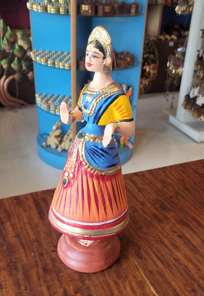 Tanjore dolls Thanjavur Thalayatti Bommai Heart Dancing Doll Paper Mache 12 inch Orange With Blue Handmade golu dolls butta bomma (11.5H * 3.5L * 3.5W) inches