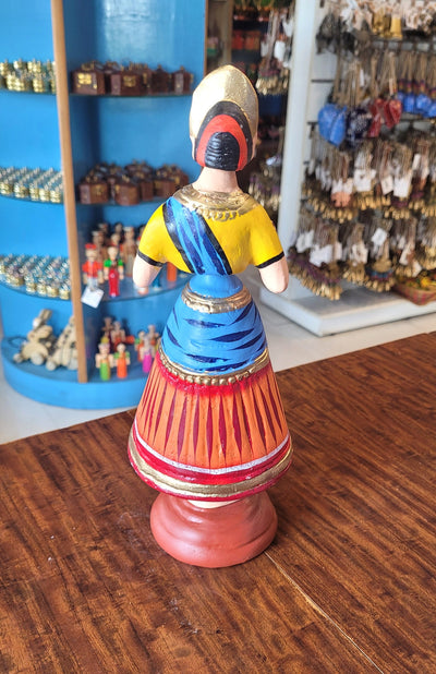 Tanjore dolls Thanjavur Thalayatti Bommai Heart Dancing Doll Paper Mache 12 inch Orange With Blue Handmade golu dolls butta bomma (11.5H * 3.5L * 3.5W) inches