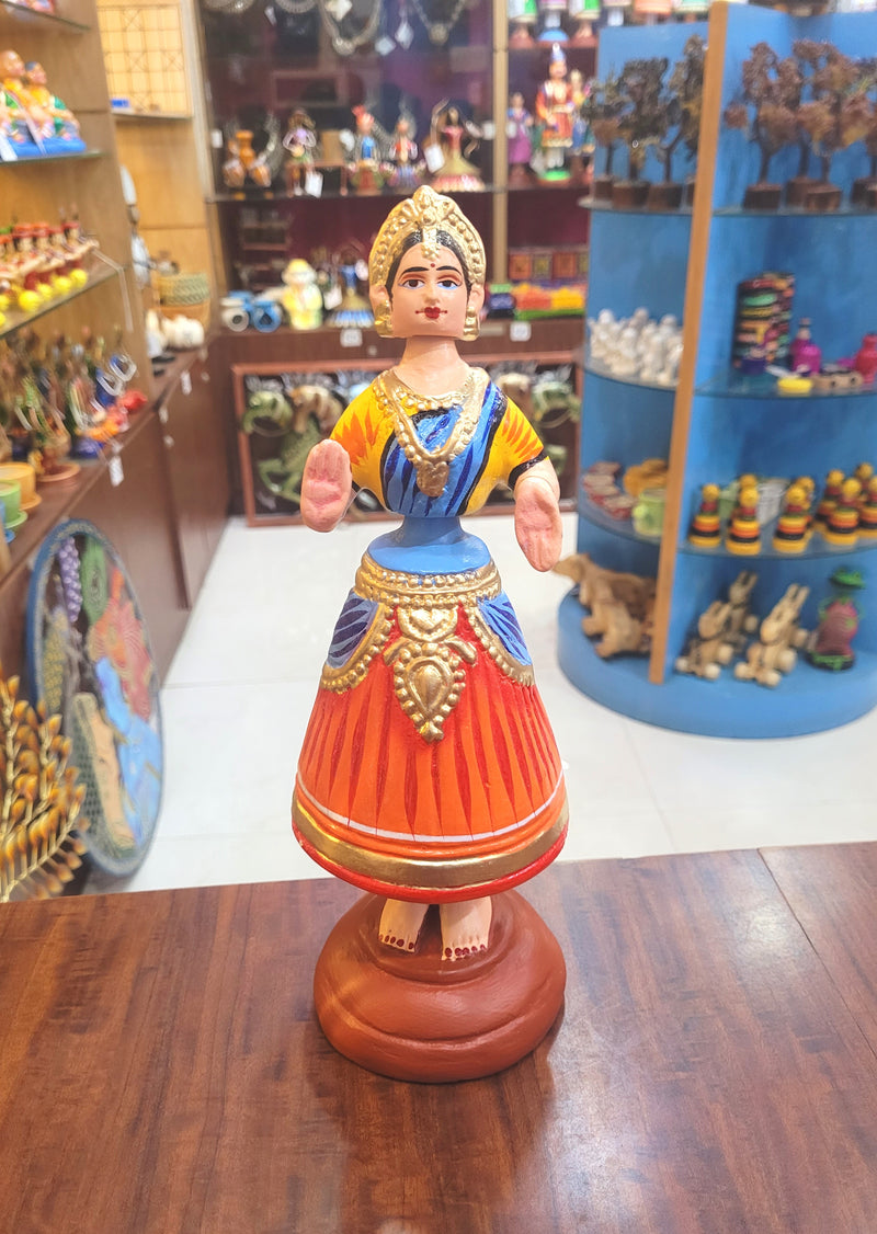 Diamond Dancing Doll 12 inch Big yellow with Blue (12 H * 4.5 L * 4.5 W) inch Paper mache Thanjavur thalayatti bommai dancing doll