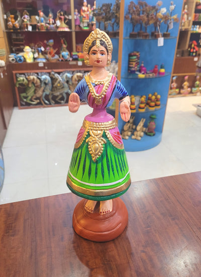 Diamond Dancing Doll 12 inch Big Red with Green (12 H * 4.5 L * 4.5 W) inch Paper mache Thanjavur thalayatti Bommai Tanjore Dancing Doll