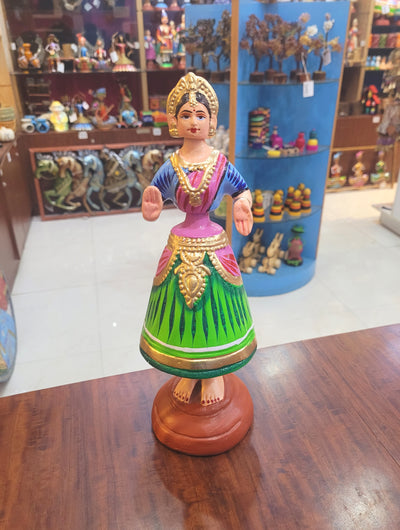 Diamond Dancing Doll 12 inch Big Red with Green (12 H * 4.5 L * 4.5 W) inch Paper mache Thanjavur thalayatti Bommai Tanjore Dancing Doll