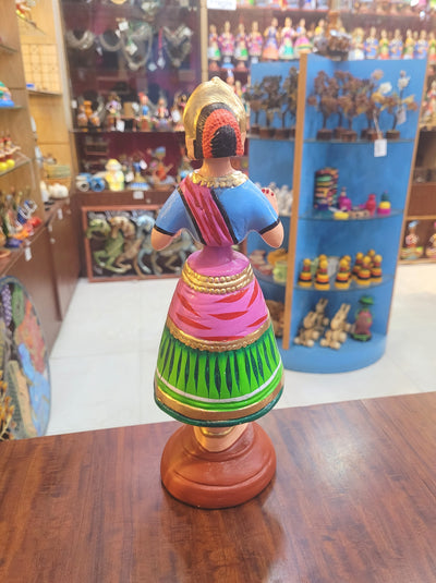 Diamond Dancing Doll 12 inch Big Red with Green (12 H * 4.5 L * 4.5 W) inch Paper mache Thanjavur thalayatti Bommai Tanjore Dancing Doll