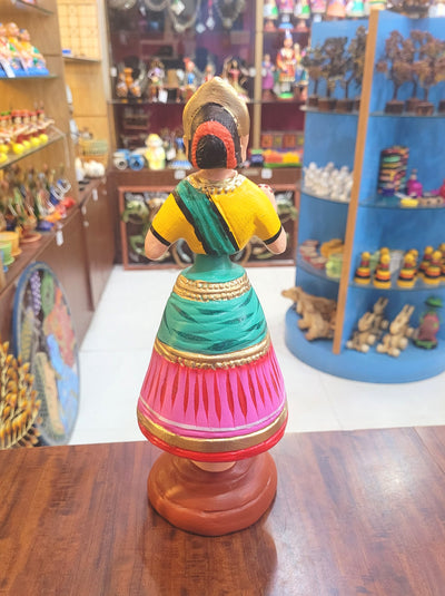 Diamond Dancing Doll 12 inch Big Pink With Green(12 H * 4.5 L * 4.5 W) inch Paper mache Thanjavur thalayatti bommai dancing doll